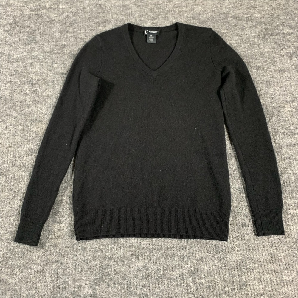 C by Bloomingdales Sweater Womens XS Black Cashmere V Neck Long Sleeve Classic